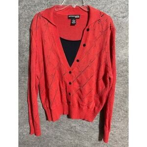 Norton McNaughton Cardigan Sweater Womens 3X Plus Rayon Knit Pullover Red